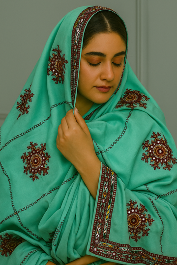 Stuff Swiss Voil All Over Sequence Heavy Balochi Jaal Embroidery Chaddar